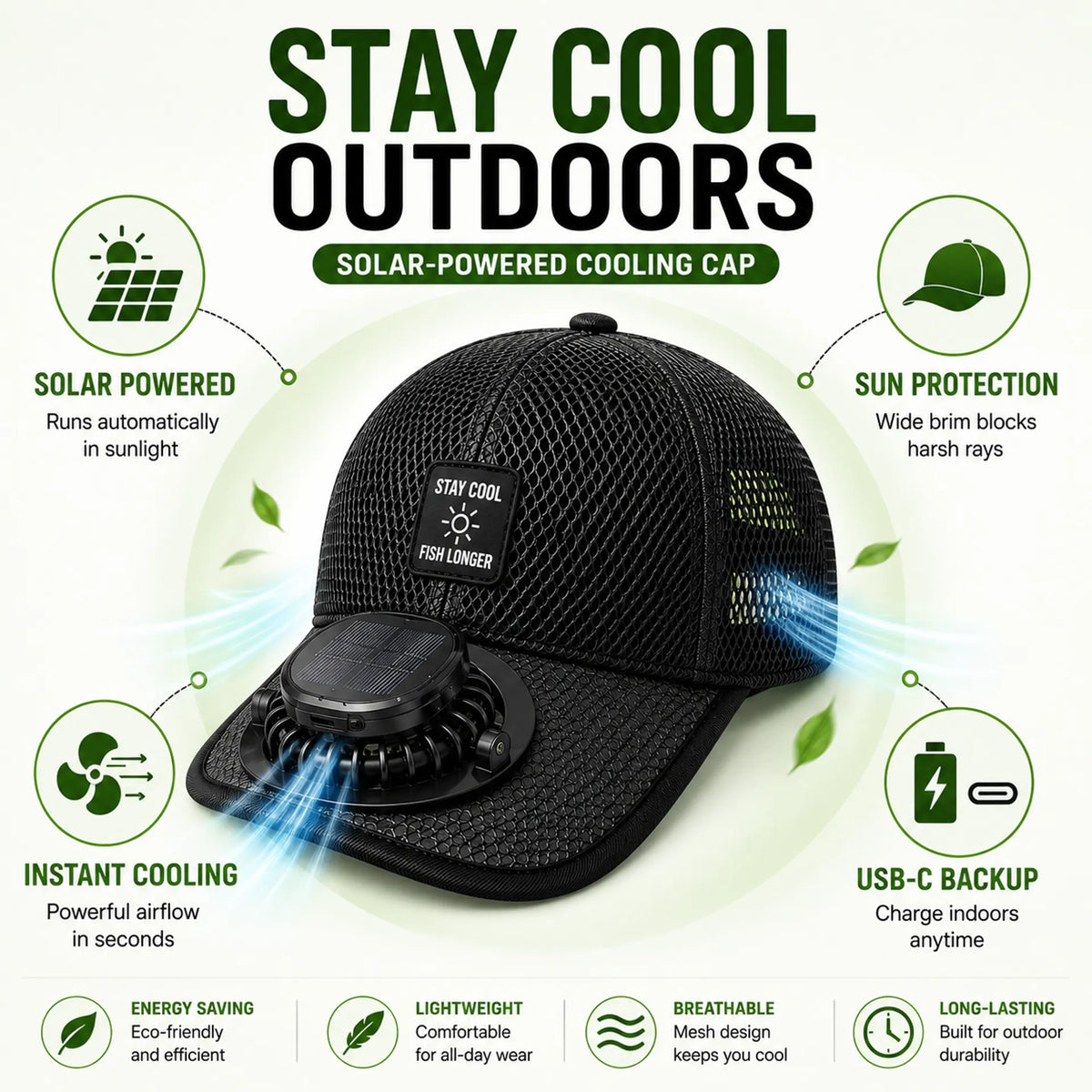 Cooling Solar Fan Hat – UV Protection & Breathable Mesh