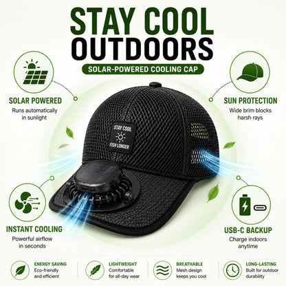 Cooling Solar Fan Hat – UV Protection & Breathable Mesh