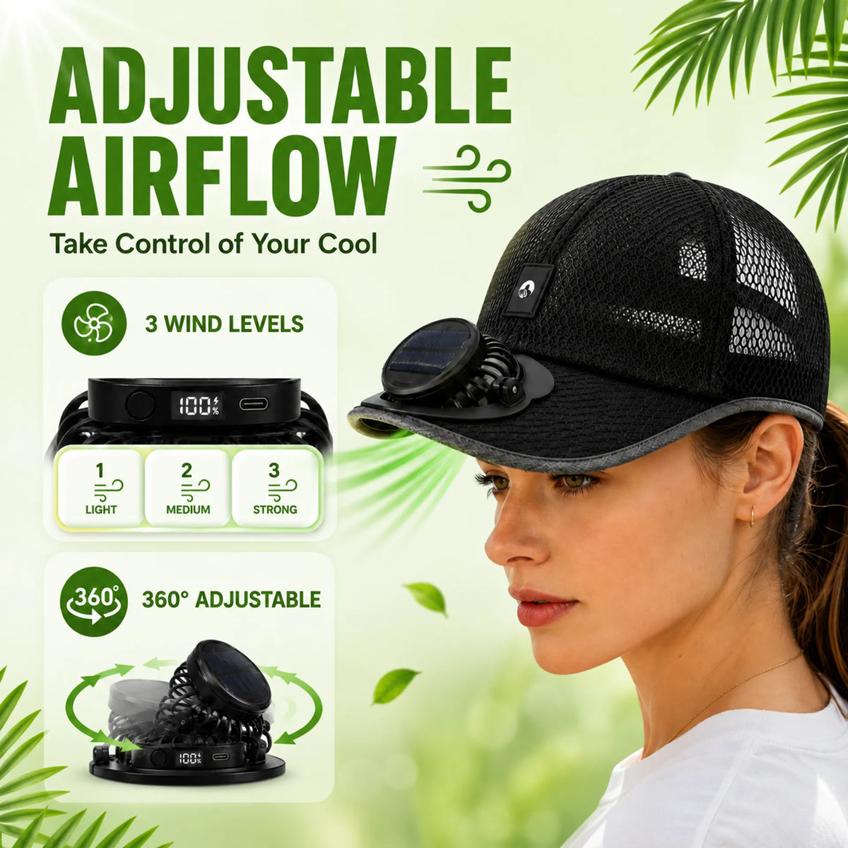 Cooling Solar Fan Hat – UV Protection & Breathable Mesh