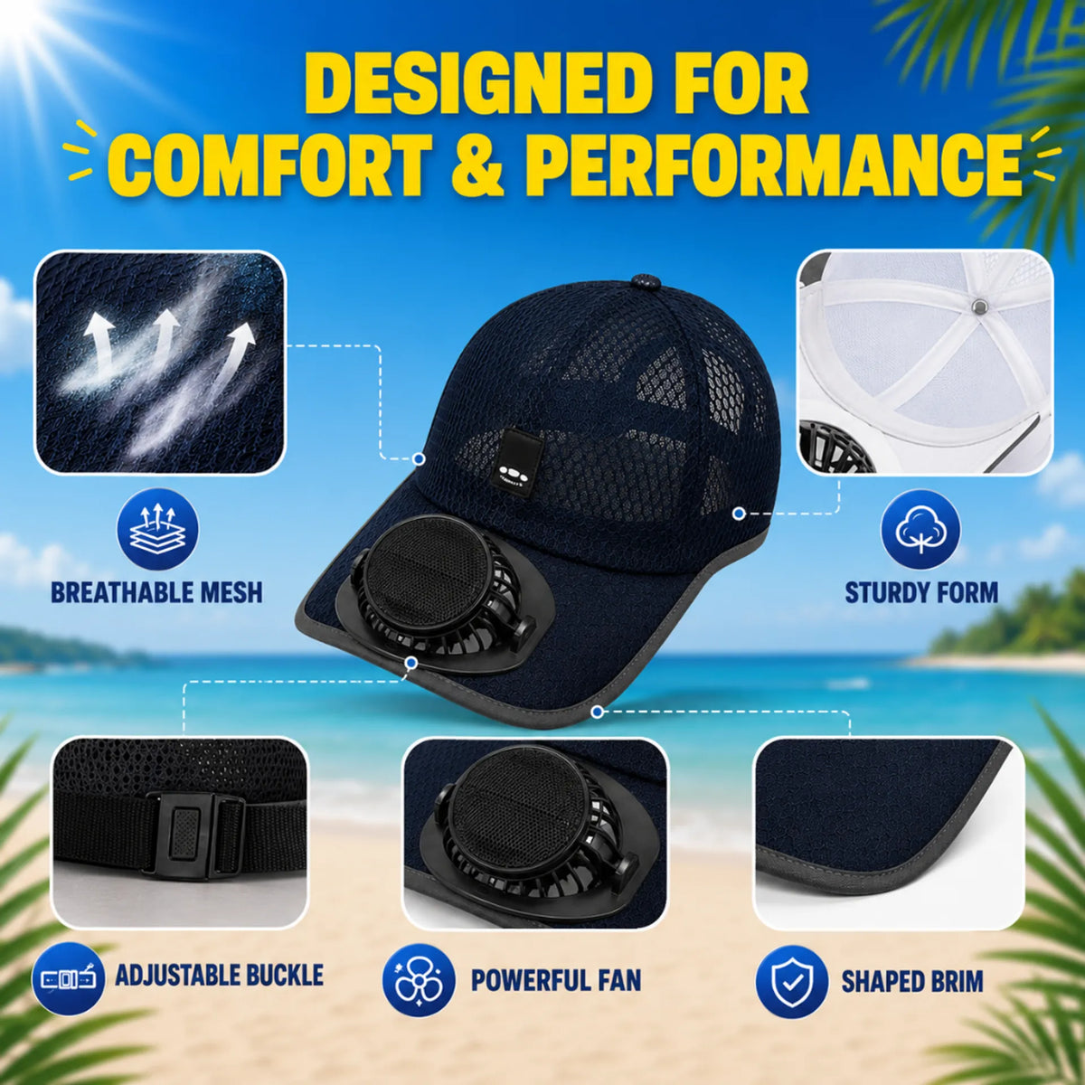 Cooling Solar Fan Hat – UV Protection & Breathable Mesh