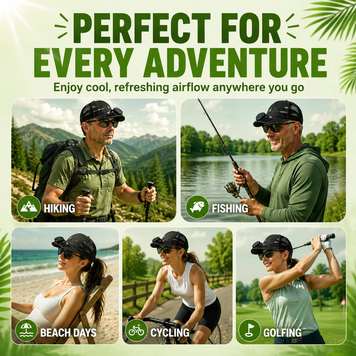 Cooling Solar Fan Hat – UV Protection & Breathable Mesh