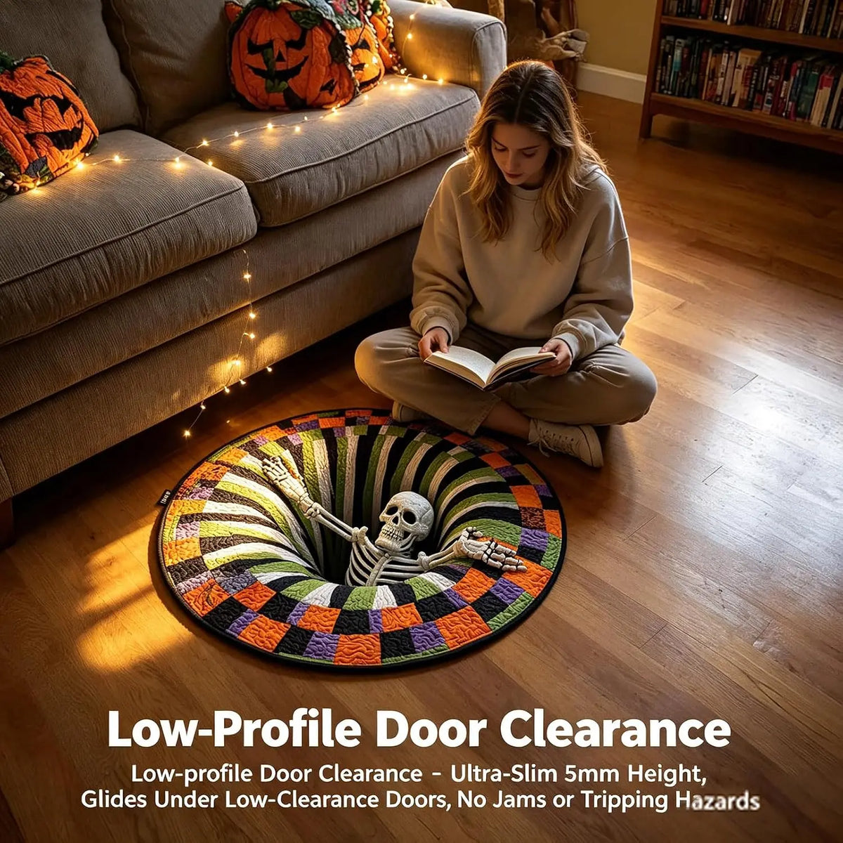 3D Skeleton Vortex Quilted Round Halloween Rug