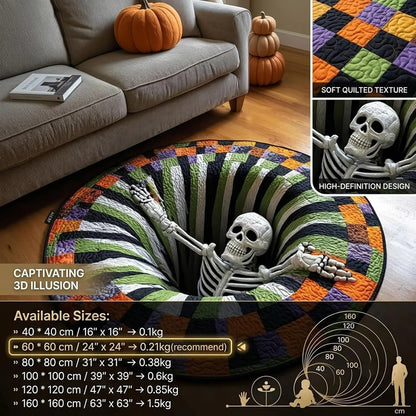 3D Skeleton Vortex Quilted Round Halloween Rug