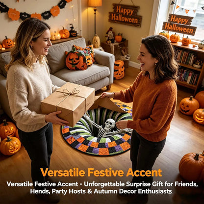 3D Skeleton Vortex Quilted Round Halloween Rug