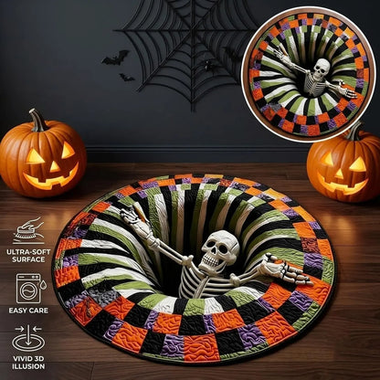 3D Skeleton Vortex Quilted Round Halloween Rug