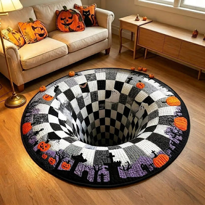 3D Skeleton Vortex Quilted Round Halloween Rug