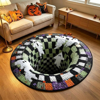 3D Skeleton Vortex Quilted Round Halloween Rug