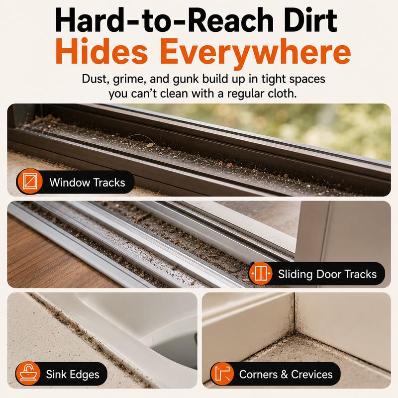 2-in-1 Window Track Cleaner With Deep Gap Brush & Scraper