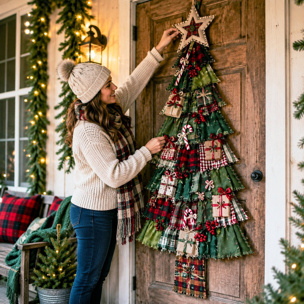 CHRISTMAS DOOR FAVORITE| Layered Fabric Tree Hanging