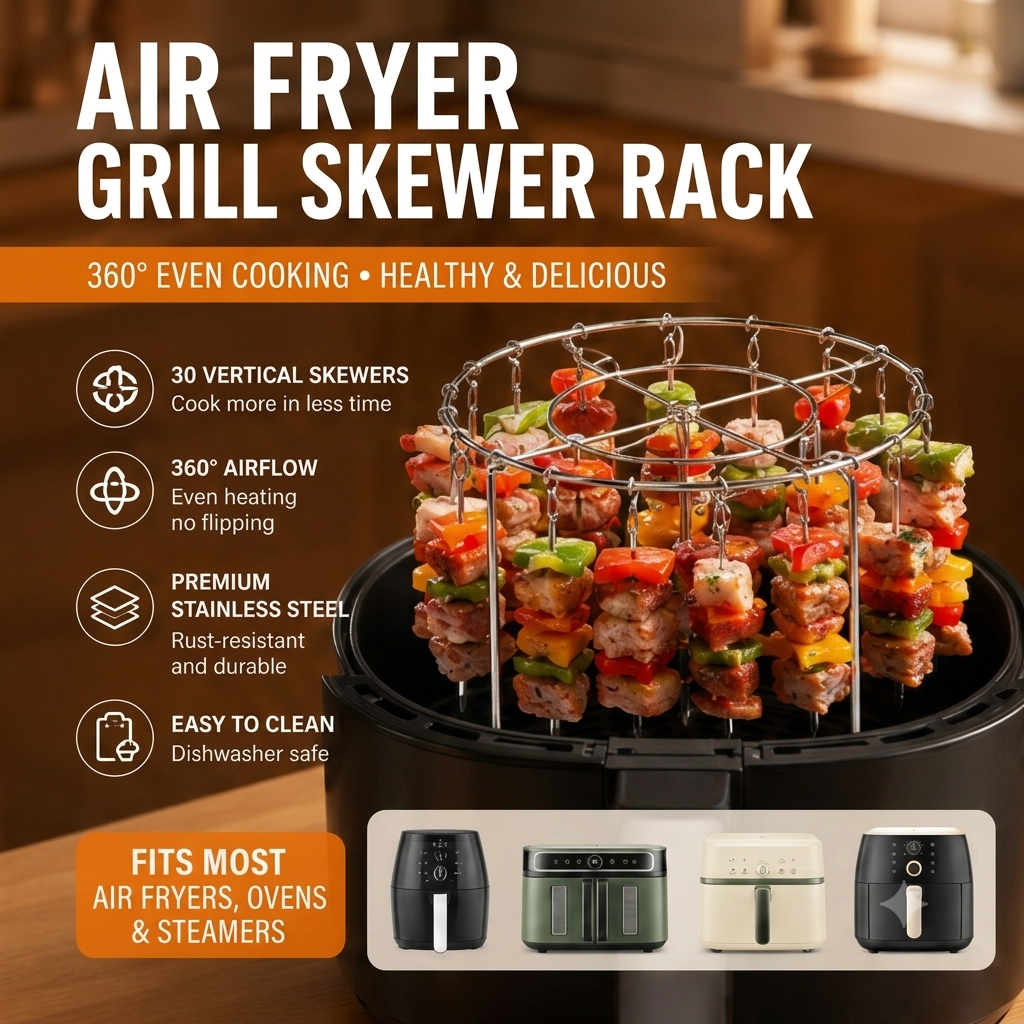 Bestseller｜Stainless Steel Air Fryer Grill Skewer Rack