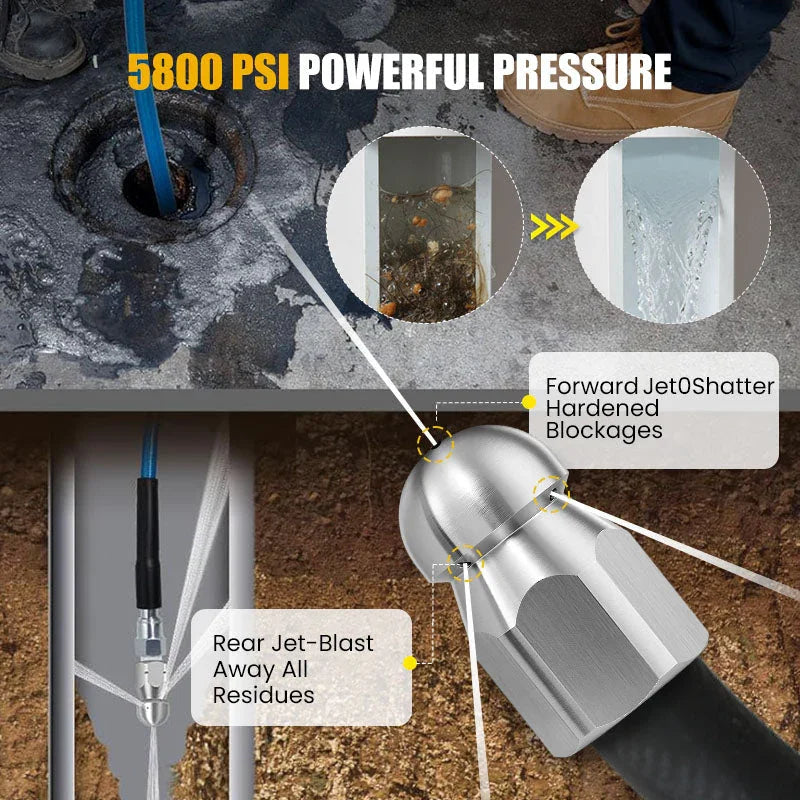 Professional 9-Piece Sewer Cleaning Set – High-Pressure Hose for Tough Clogs & Buildup