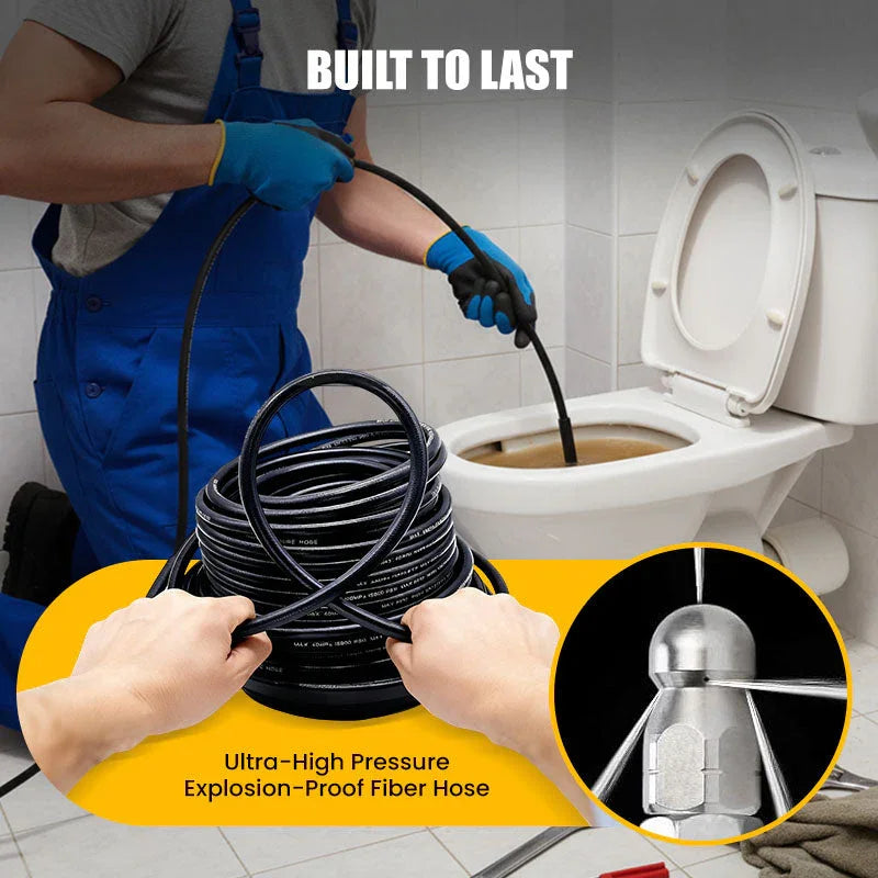 Professional 9-Piece Sewer Cleaning Set – High-Pressure Hose for Tough Clogs & Buildup