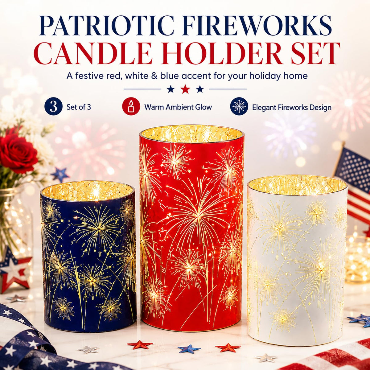 3-Piece Electronic Candle Holder Set, Candle Holders for Table Centerpiece