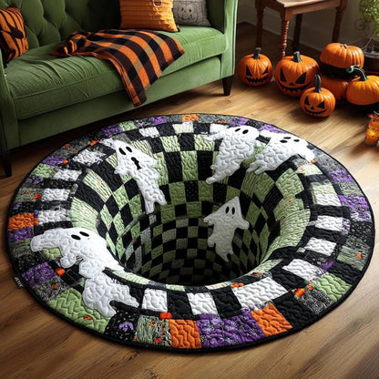 Limited Edition 3D Skeleton Optical Illusion Rug – Quilted Round Halloween Accent