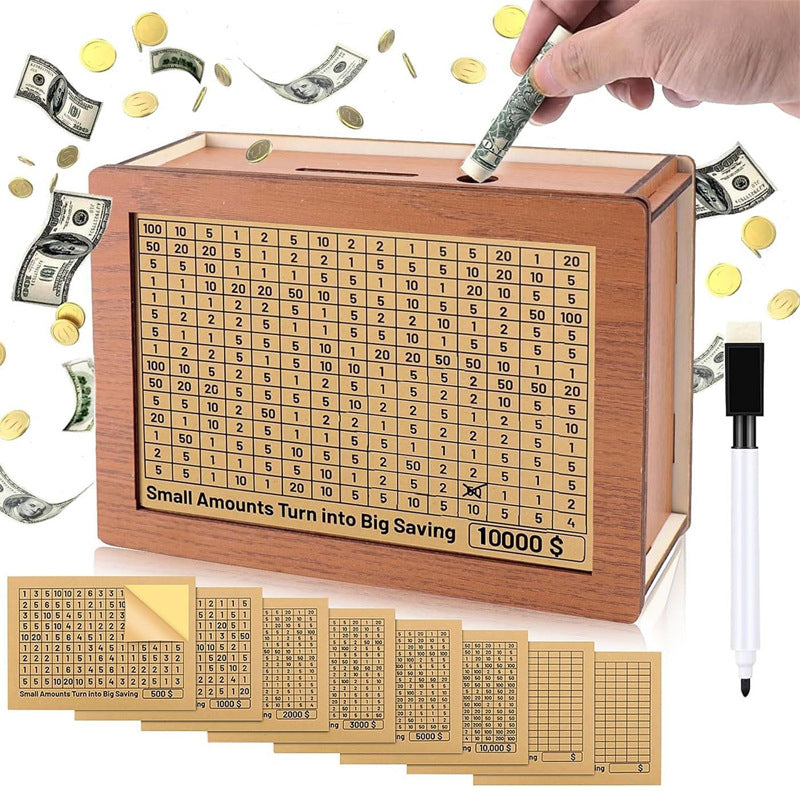 Wooden Lottery Ticket Game Board & Money Box with Counter