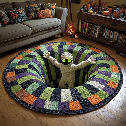 Limited Edition 3D Skeleton Optical Illusion Rug – Quilted Round Halloween Accent