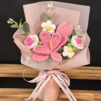 Mother’s Day Gift Pink Crochet Lily Rose Tulip Bouquet