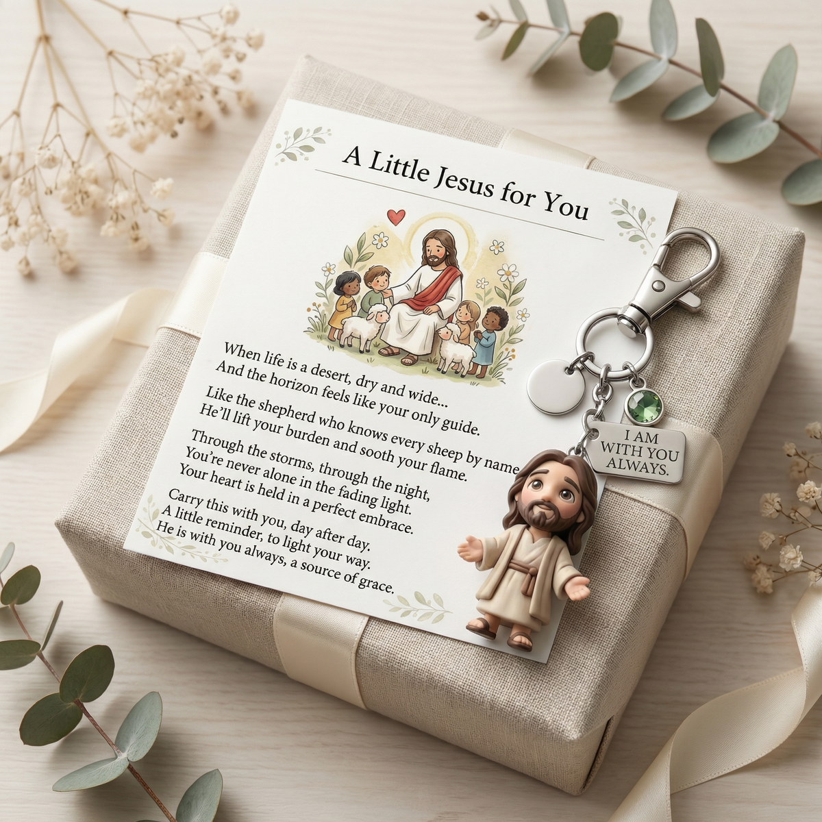 "A Little Jesus for You" - Comforting Pocket Reminder Keychain & Poem Card Gift Set