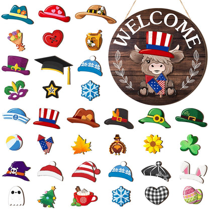 50% Off Limited Time 35Pcs Interchangeable Highland Cow Welcome Sign