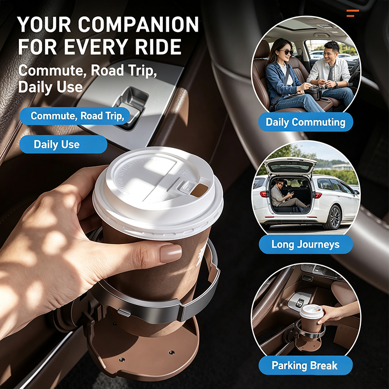 Universal Foldable Car Cup Holder with Hook, Space-Saving Vehicle Drink Holder for Bottles