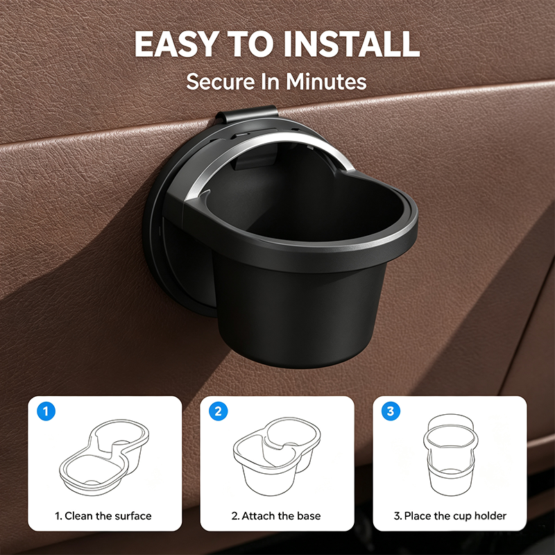 Universal Foldable Car Cup Holder with Hook, Space-Saving Vehicle Drink Holder for Bottles