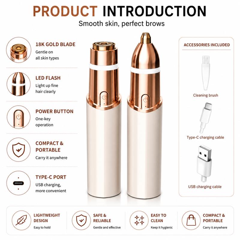 2 in 1 facial & eyebrow hair trimmer for Women, Rechargeable Face Razor