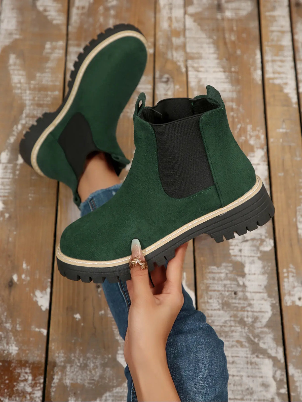 Women's Suede Ankle Boots – Chunky Sole, Non-Slip, Lightweight