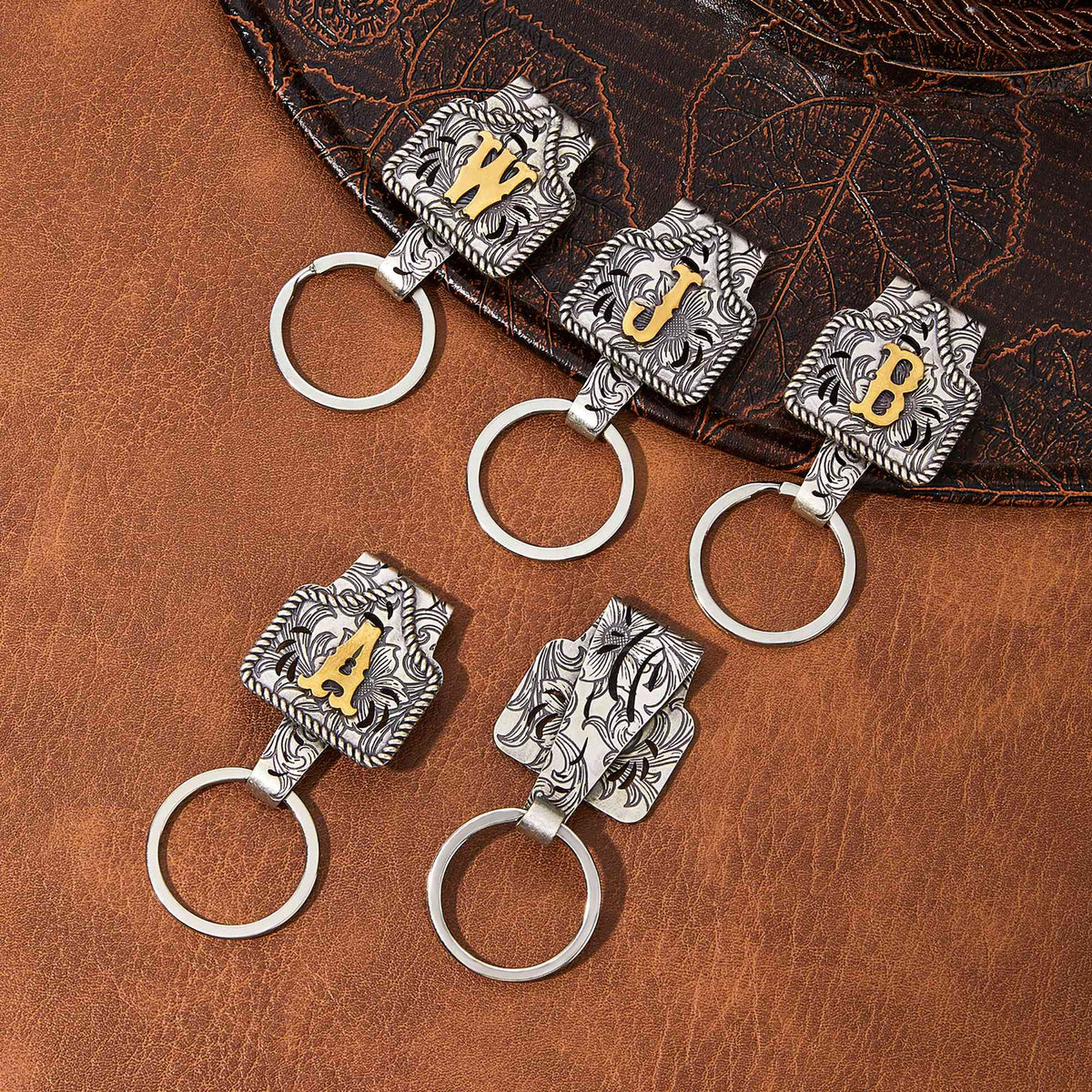Vintage Brass Initial Cow Tag Keychain – Personalized Western Belt Loop Carry