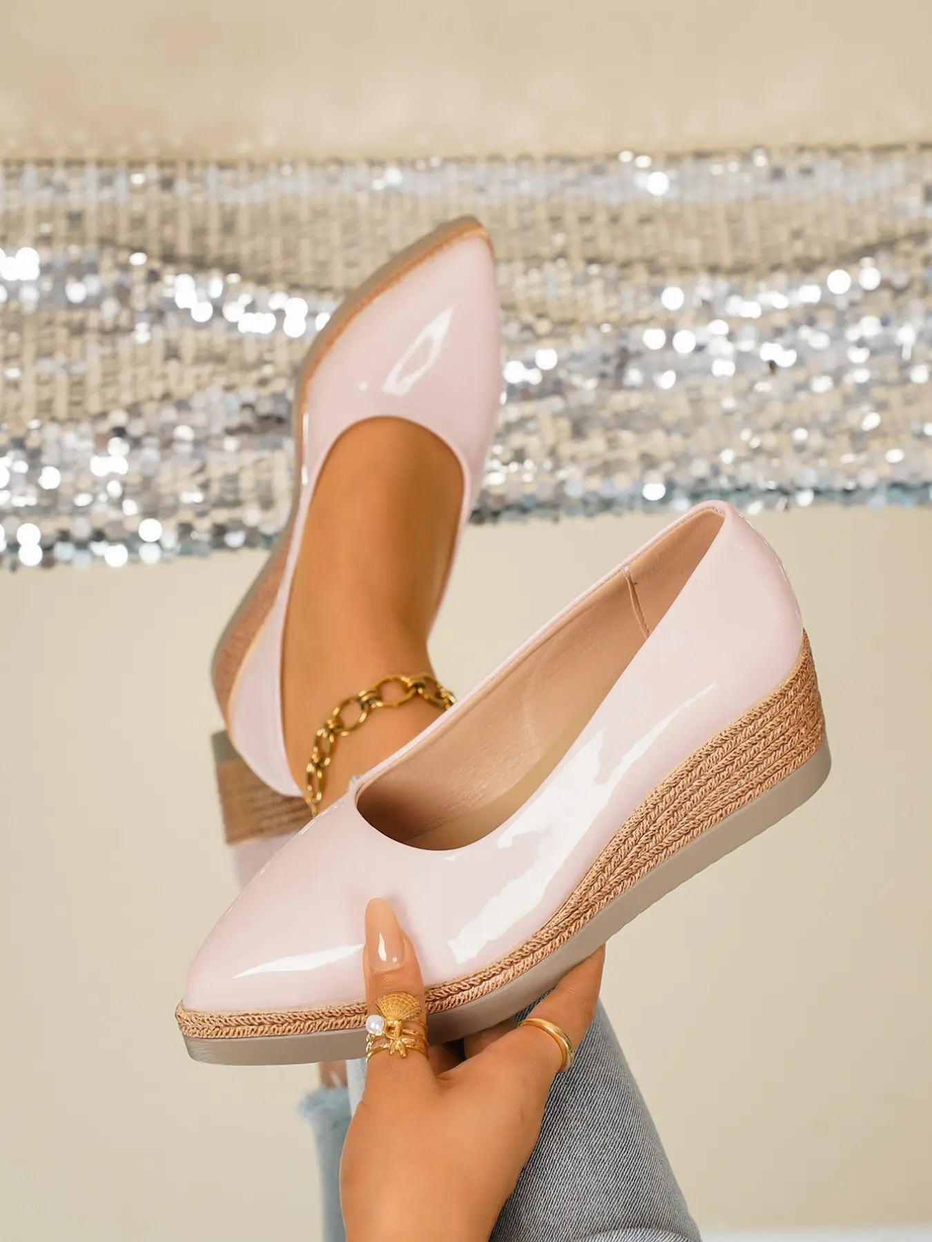 Women's Faux Leather Rubber Wedge Sandals