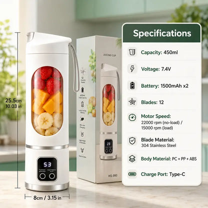 Portable 15.22 Oz USB Rechargeable Personal Blender with LED Display