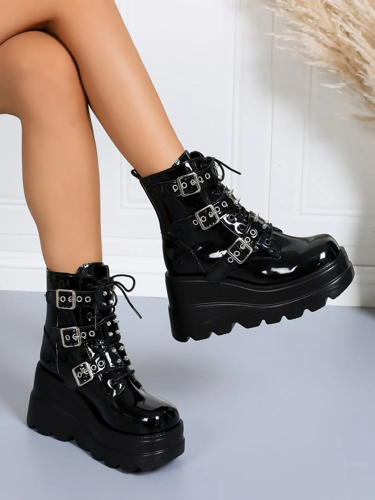 Women's Punk Faux Leather Ankle Boots