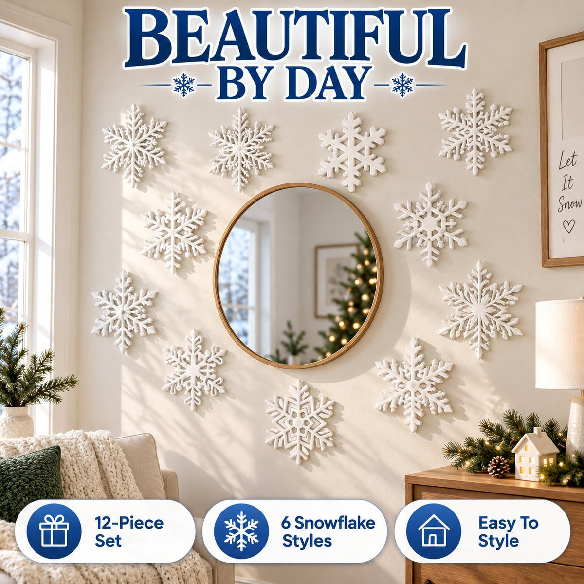 Last Day 49% OFF – LED Snowflake Wall Lights with Blue & White Glow, Remote Control