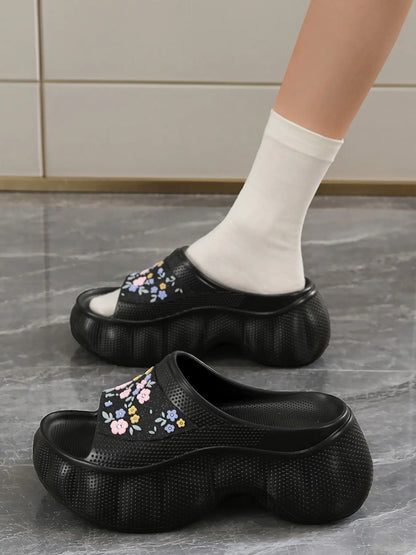Women's Leaf Design EVA Sandals – Chunky Sole, Breathable