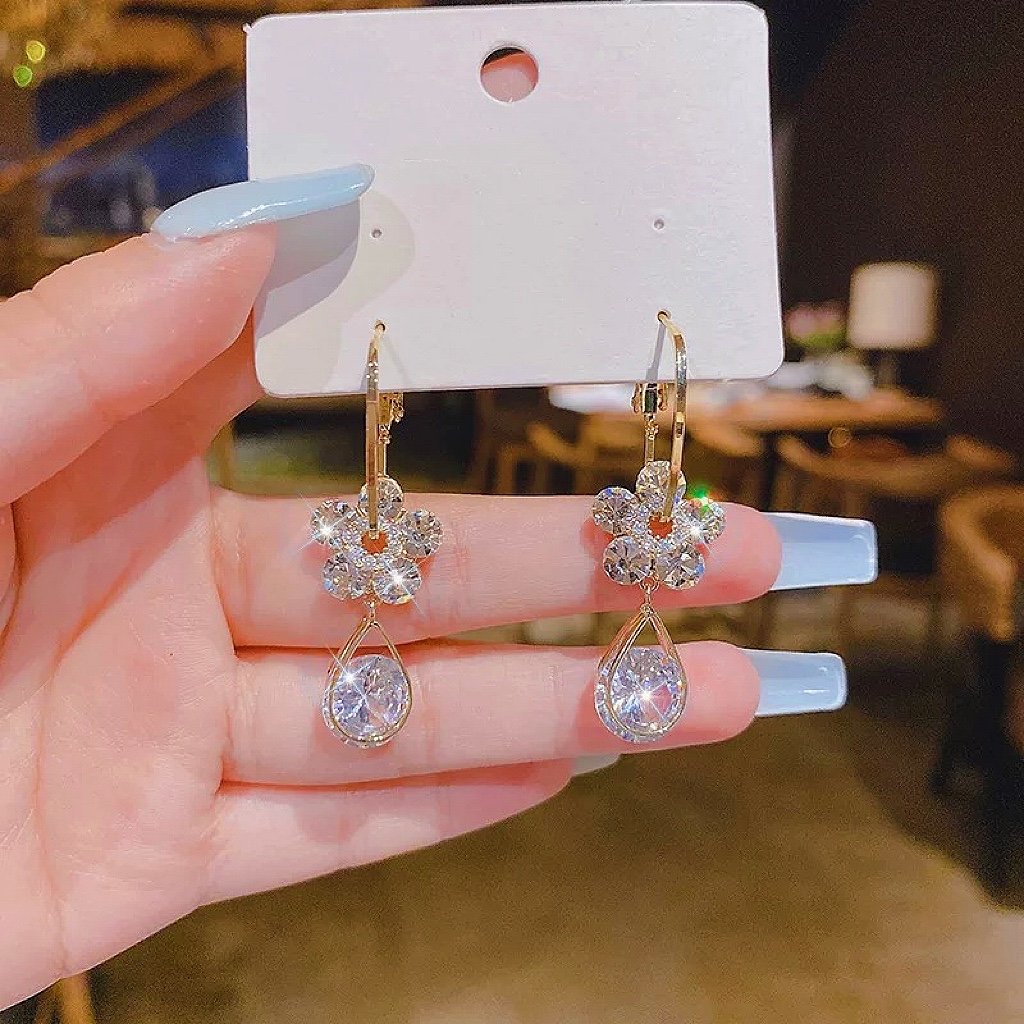Floral Crystal Drop Earrings