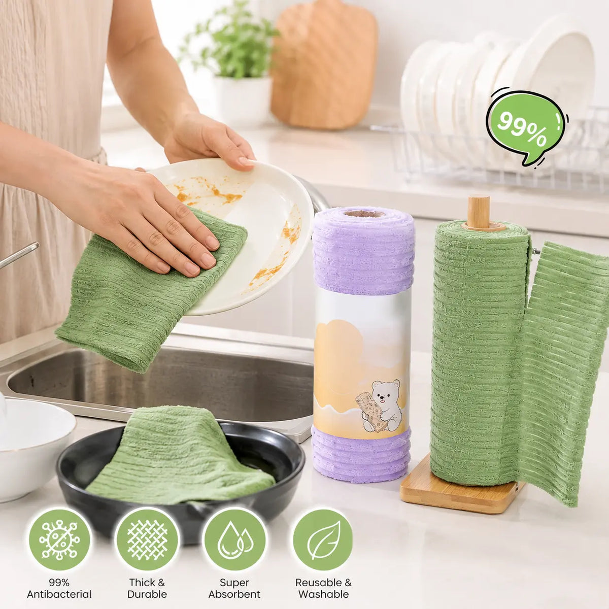 Tearable Plush Cleaning Cloth Roll, for daily household cleaning