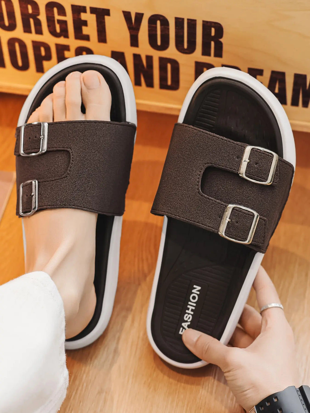 Women's Faux Leather Slides – Open Toe, Lightweight, Breathable
