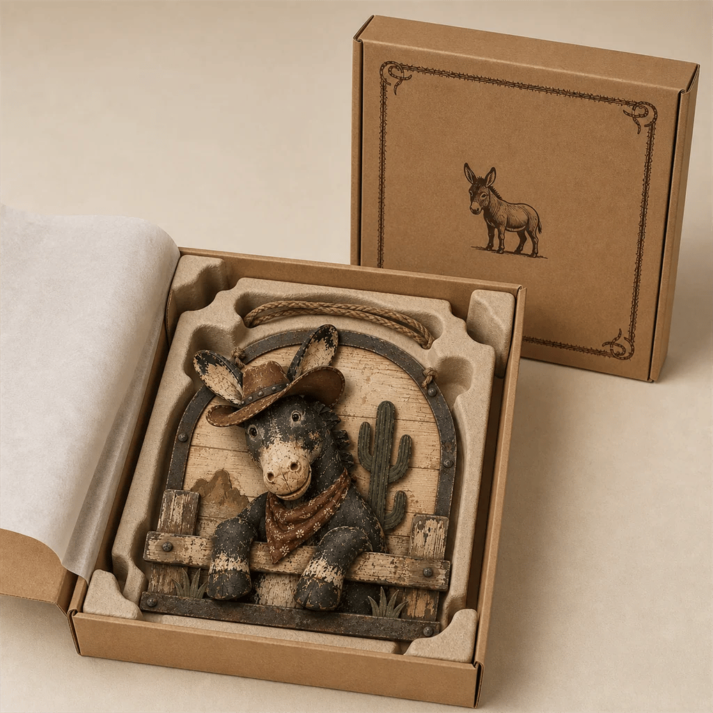 Rustic Cowboy Donkey Wall Hanging – Western Farmhouse Décor & Country Keepsake