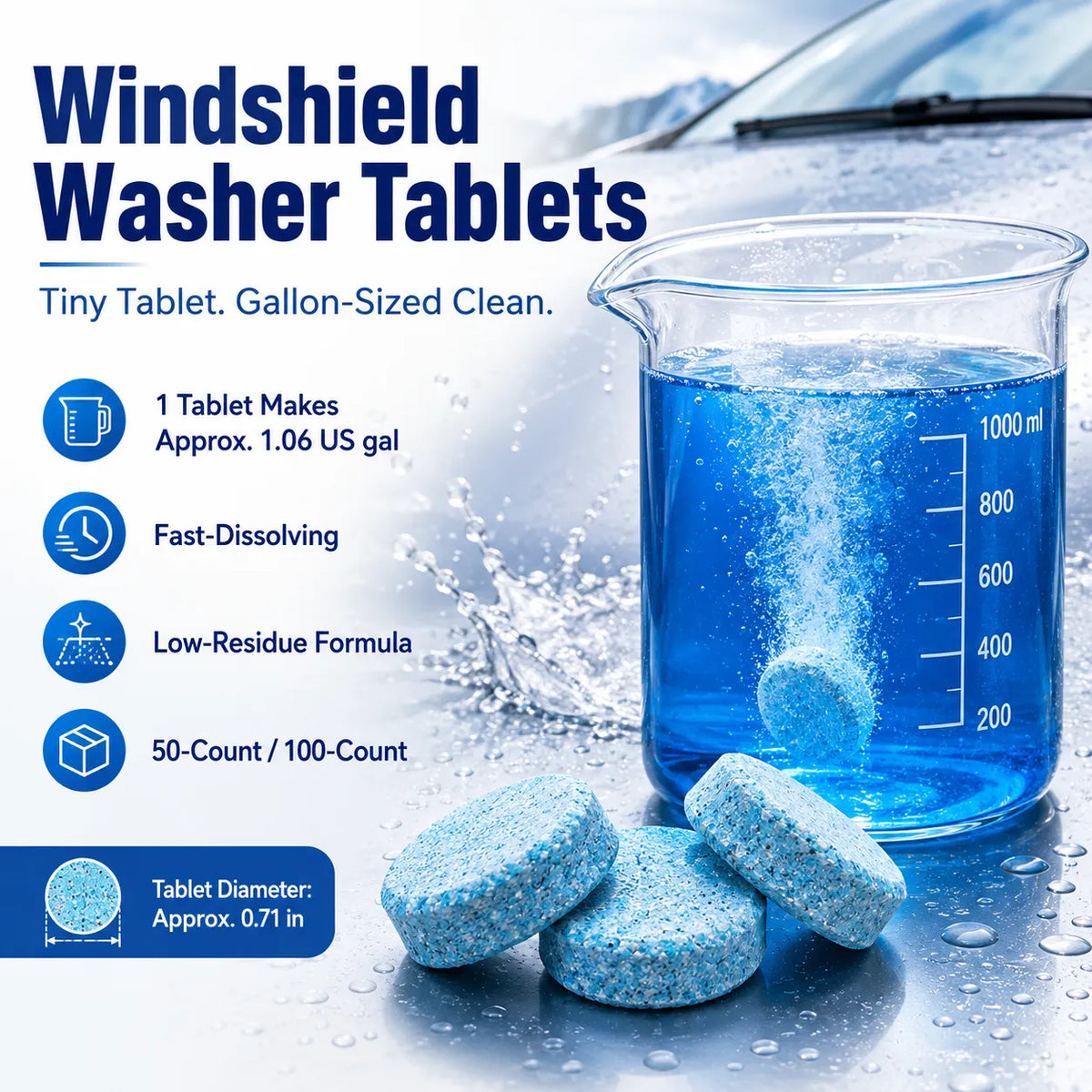 Windshield Washer Tablets — Drop, Dissolve & Drive Clear!