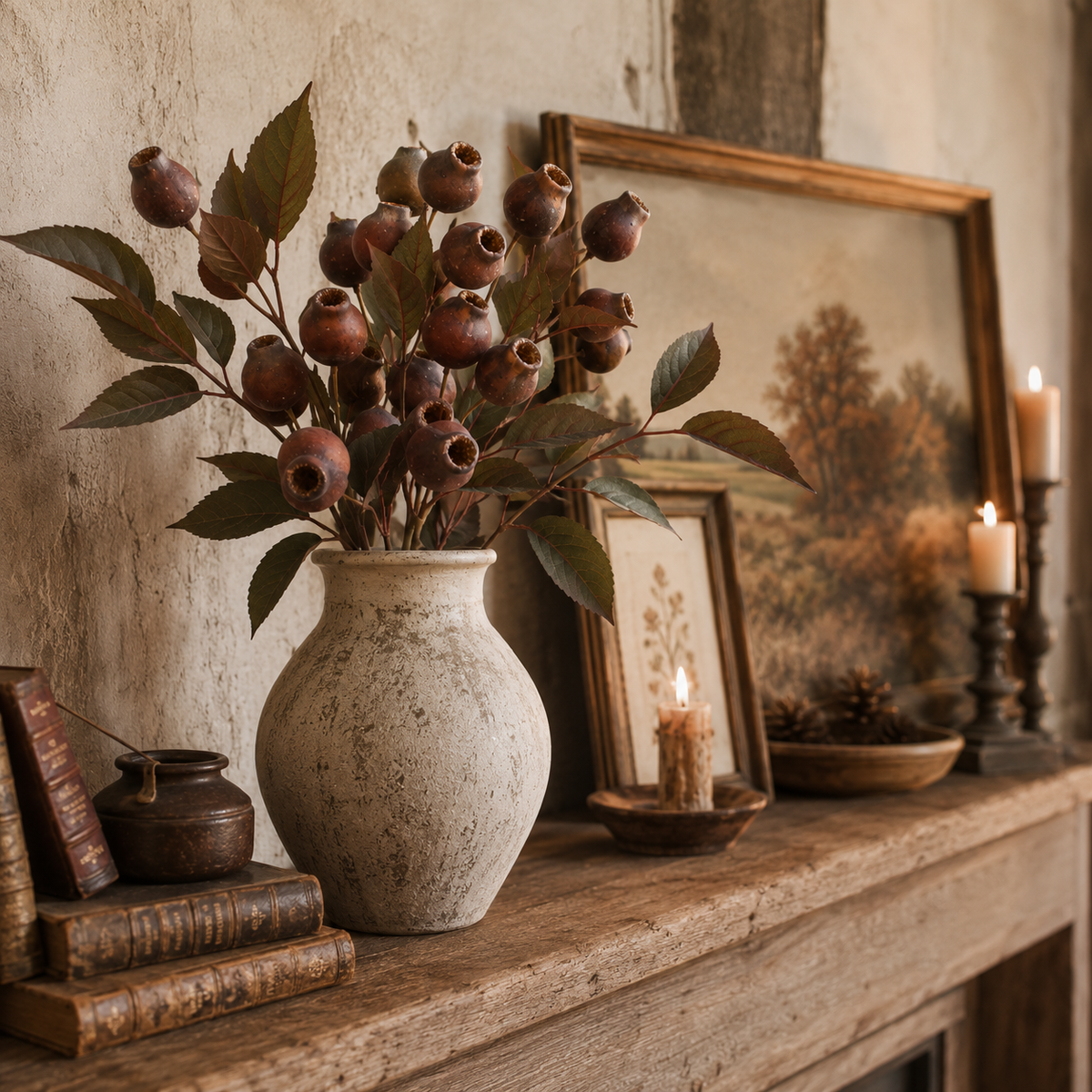 Rustic Artificial Seed Pod Bouquet – 3 Decorative Stems for Cozy Home Decor