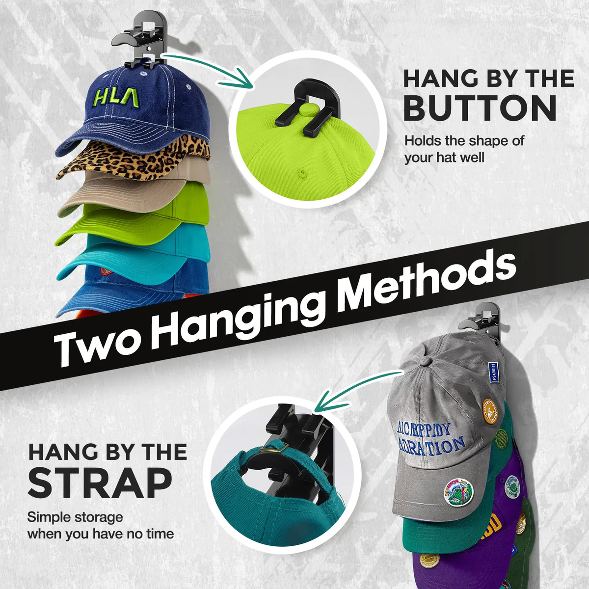 Wall-mounted hat rack – each rack can hold 10 hats