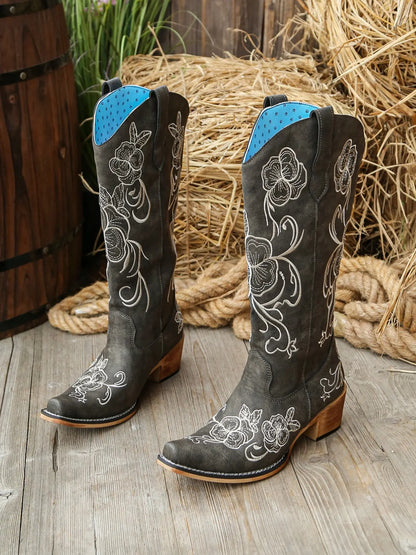 Women's Vintage Embroidered Boots – Western, Pointed Toe