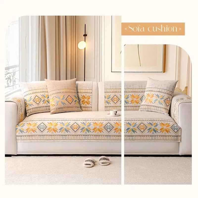 Non-Slip Bohemian Chenille Sofa Cushion Cover – Soft, boho pattern & machine washable – Non-slip backing, fits most sofas – perfect for cozy home decor or pet-friendly spaces