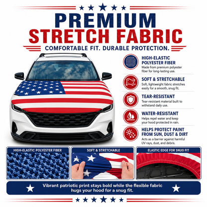 Universal American Hood Flag Cover - Fits Most Cars, SUVs & Pickups
