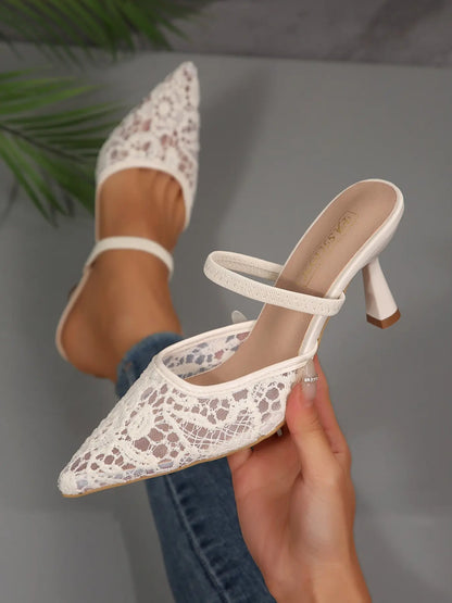 Women's Embroidered Mesh Sandals – Pointed Toe, Open Toe