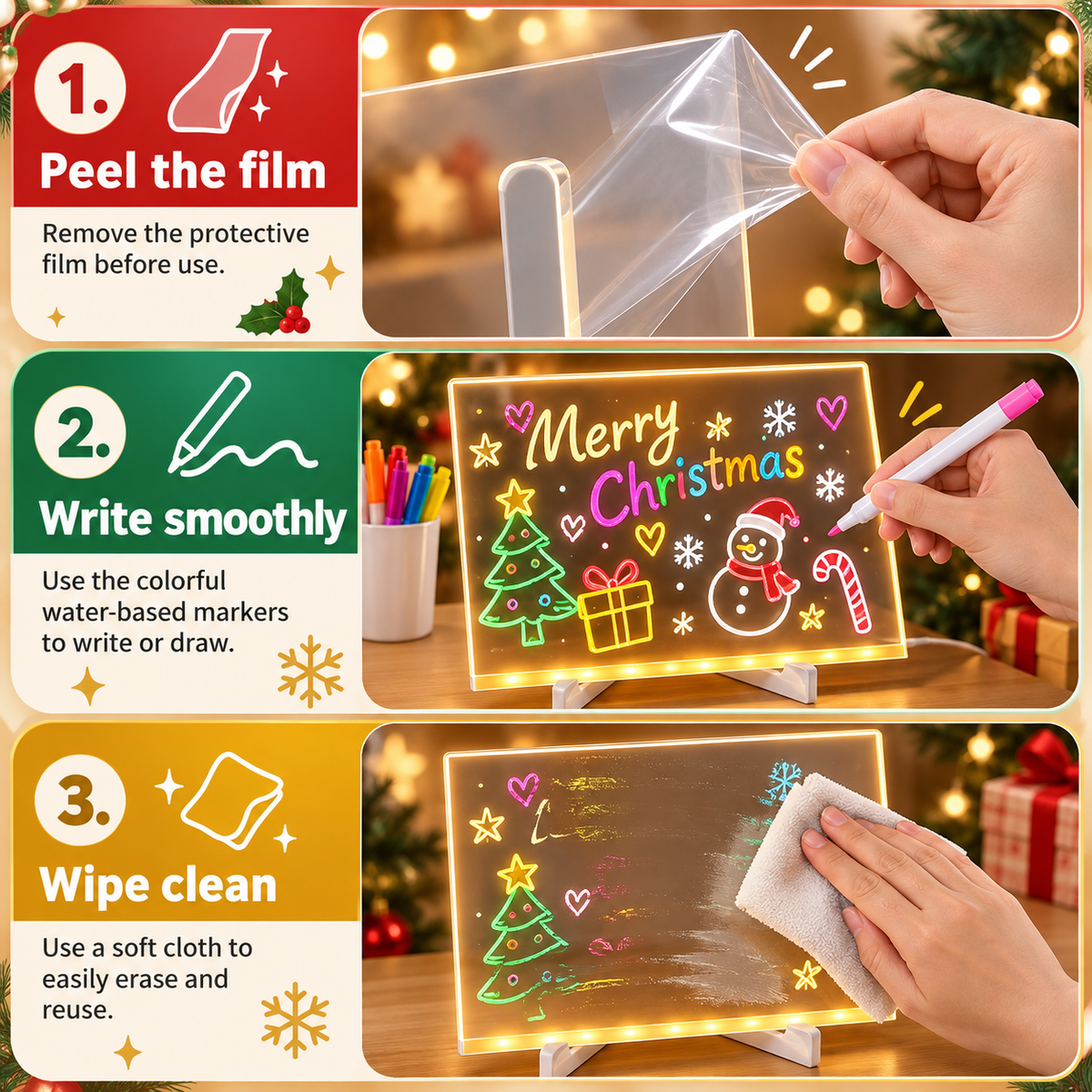 Creative Rewritable Acrylic LED Message Board (set come with 7 Pens)