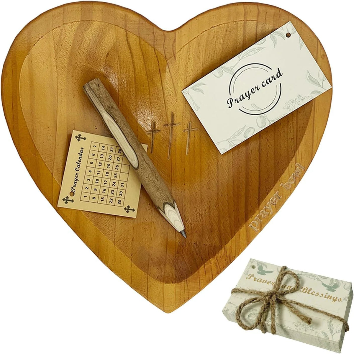 Handcrafted Wooden Heart Prayer Bowl Set