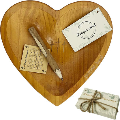 Handcrafted Wooden Heart Prayer Bowl Set
