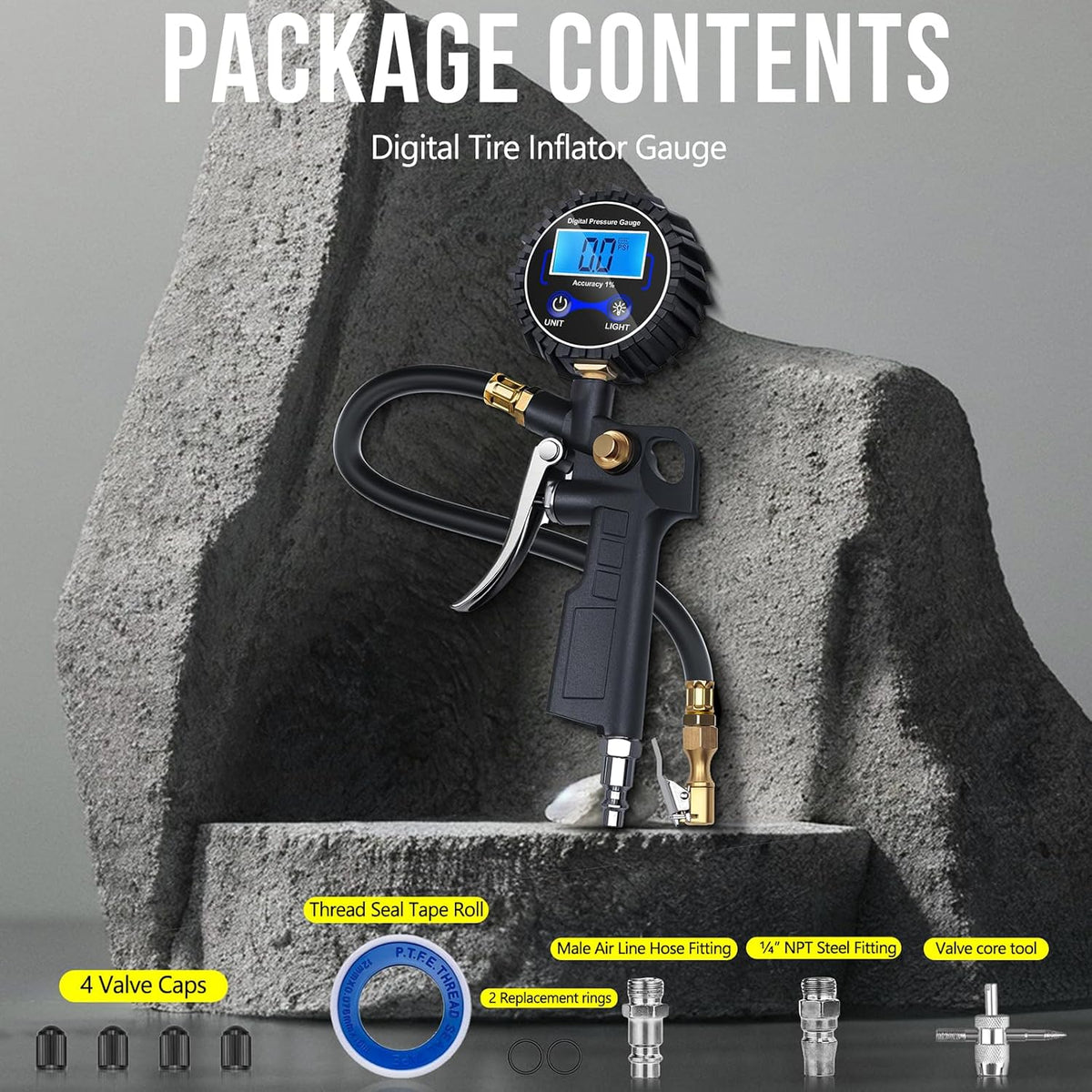 LAST DAY 49% OFF - High Precision Digital Tire Inflator Pressure Gauge | 3-in-1 Inflate Deflate Check Tire Tool
