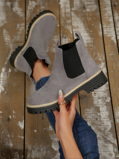 Women's Suede Ankle Boots – Chunky Sole, Non-Slip, Lightweight