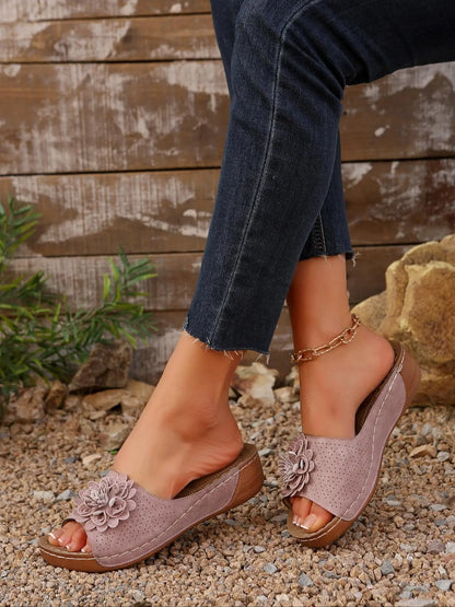 Women's Floral Wedge Sandals – Platform, Slip-On